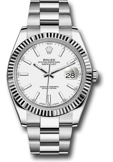 Rolex Datejust 41 Fluted Bezel White Index Dial Oyster Bracelet 126334 - WatchesOff5thWatch